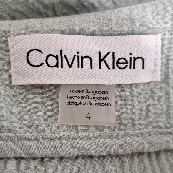 Calvin Klein Sage Green Coquette Preppy V-Neck Button Front Shirt Dress Size 4 - Picture 9 of 10